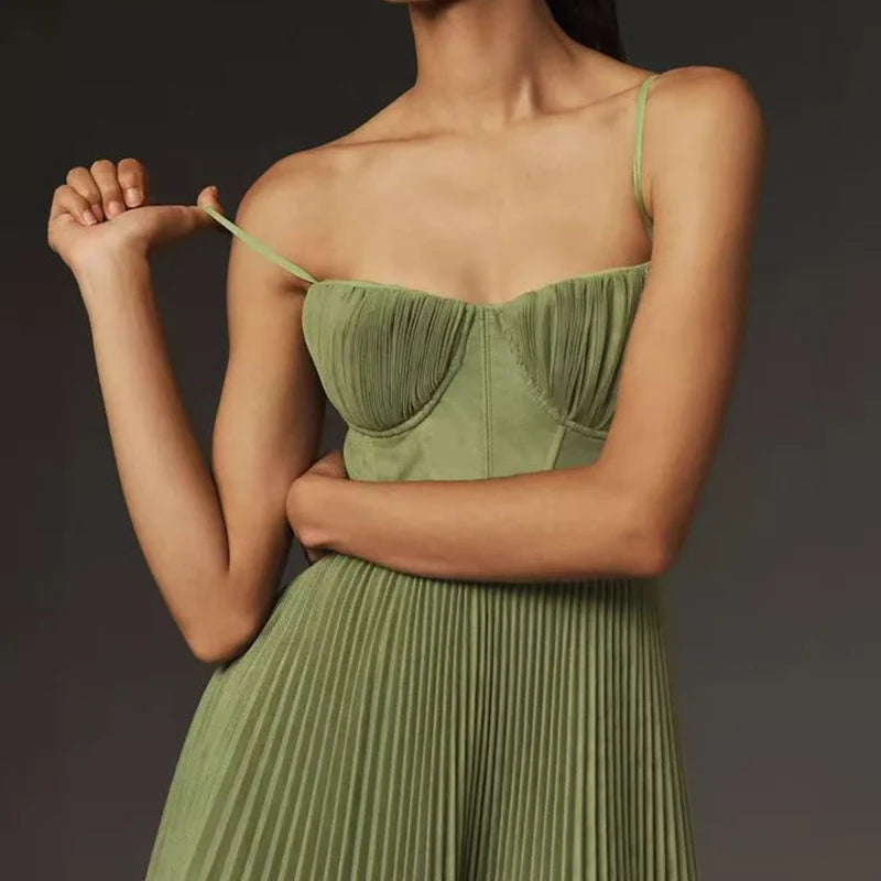 Female Hollow Backless Bridesmaid Dress Spring High Street Solid Girdling Pleat Long Dress Elegant Women Solid Tube Tops Dress