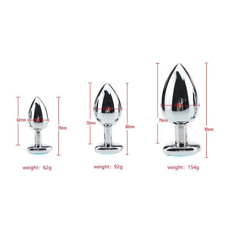 Heart Base Metal Anal Plug 3 Sizes Crystal Butt Plug for Women Removable Stainless Steel Anal Anus Masturbation Adult Sex Toys