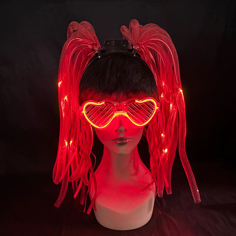 LED Glowing Braids Nightclub Cool Luminous Headband Halloween Party Light Up Hairband Accessory for Women Girl Club Party Props