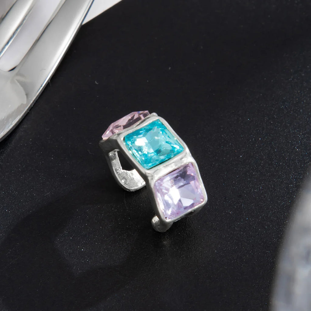 Light Luxury Colorful  Acrylic Diamond Clip Earrings for Women Trendy C-shaped Geometric Fake Piercing Ear Cuff Jewelry Accessor