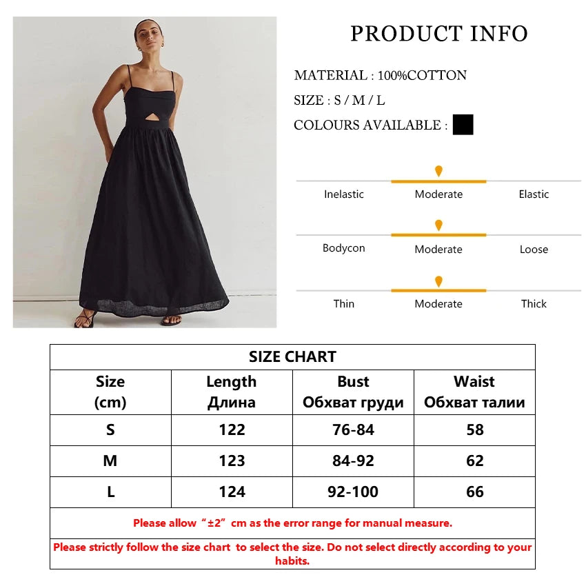 Clacive Sexy Loose Black Cotton Womens Dresses 2024 Summer Strap Sleeveless Ankle Length Dress Elegant Hollow Out Female Dress
