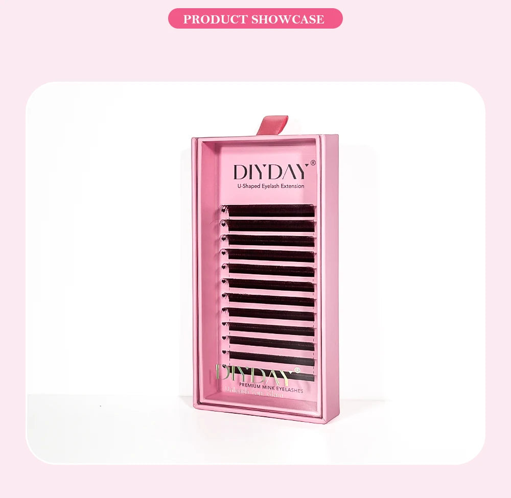DIYDAY U-shaped YY Brown Eyelashes Premium PBT BASF YY Dark Brown Faux Eyelash Extension Double Layer UY False Mink Eye Lashes