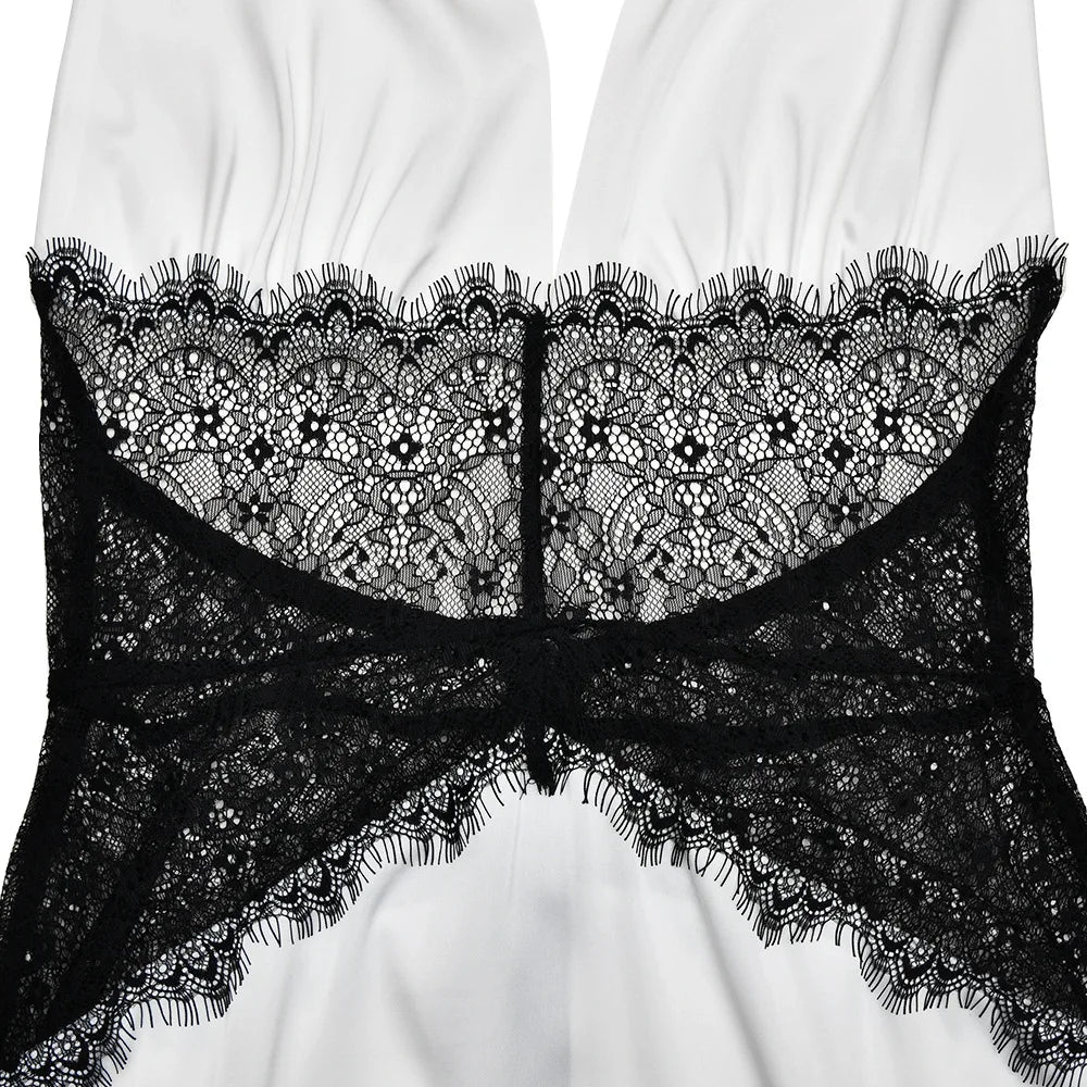 JULISSA MO Patchwork Lace Sexy Backless Mini Dress Women White Deep V-neck Halter Dress Winter Skinny Elegant Party Club Dresses