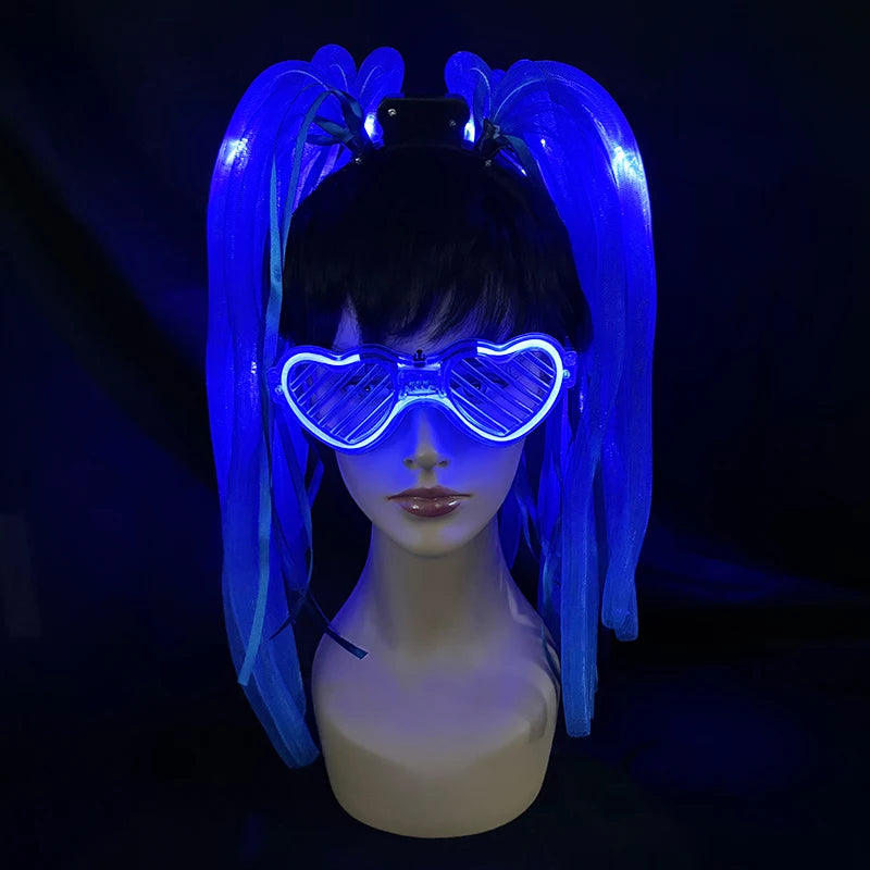 LED Glowing Braids Nightclub Cool Luminous Headband Halloween Party Light Up Hairband Accessory for Women Girl Club Party Props