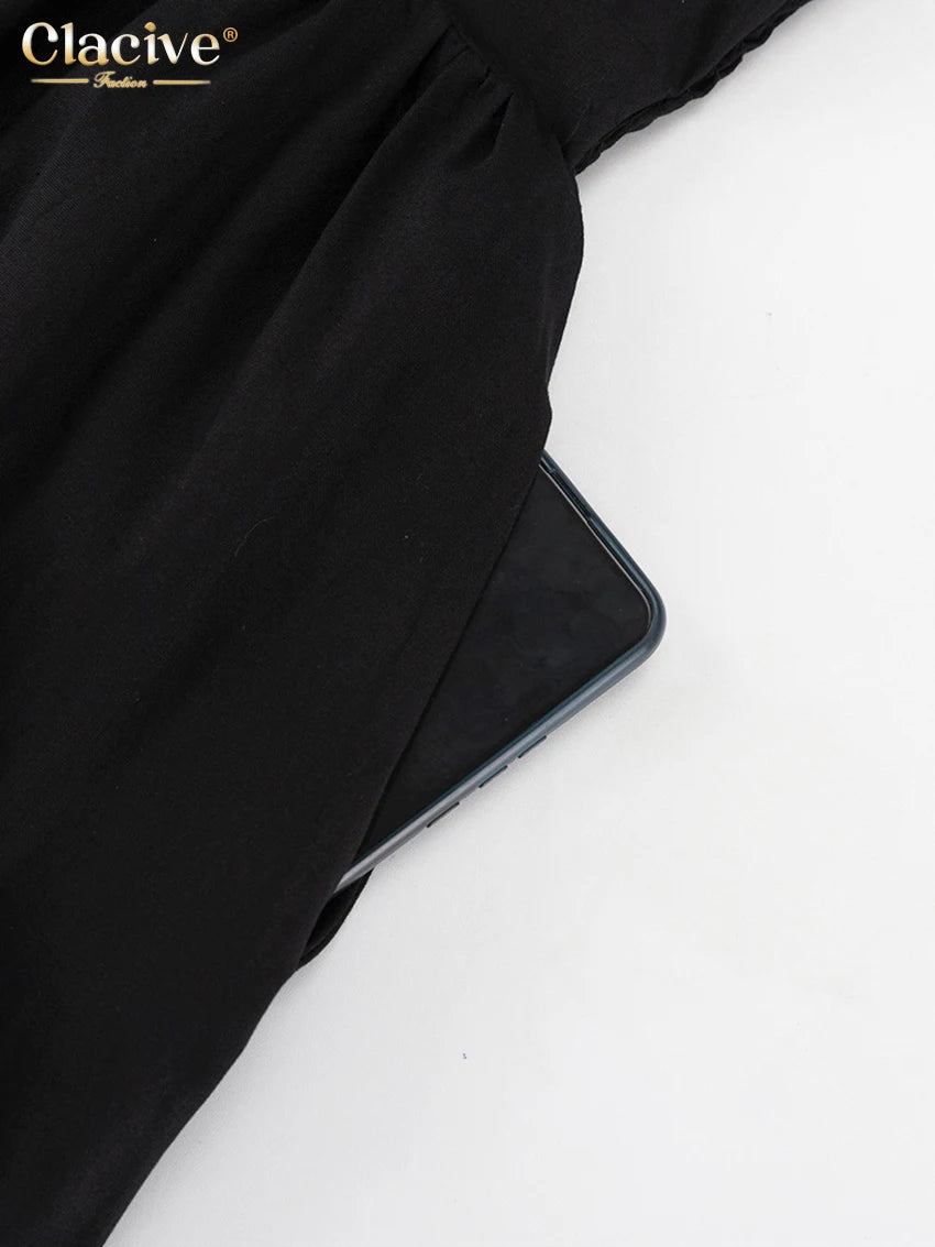 Clacive Sexy Loose Black Cotton Womens Dresses 2024 Summer Strap Sleeveless Ankle Length Dress Elegant Hollow Out Female Dress