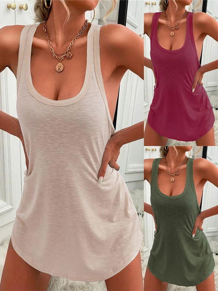 Summer environment women's solid color U-neck sleeveless herringbone suspender vest dress casual versatile short skirt