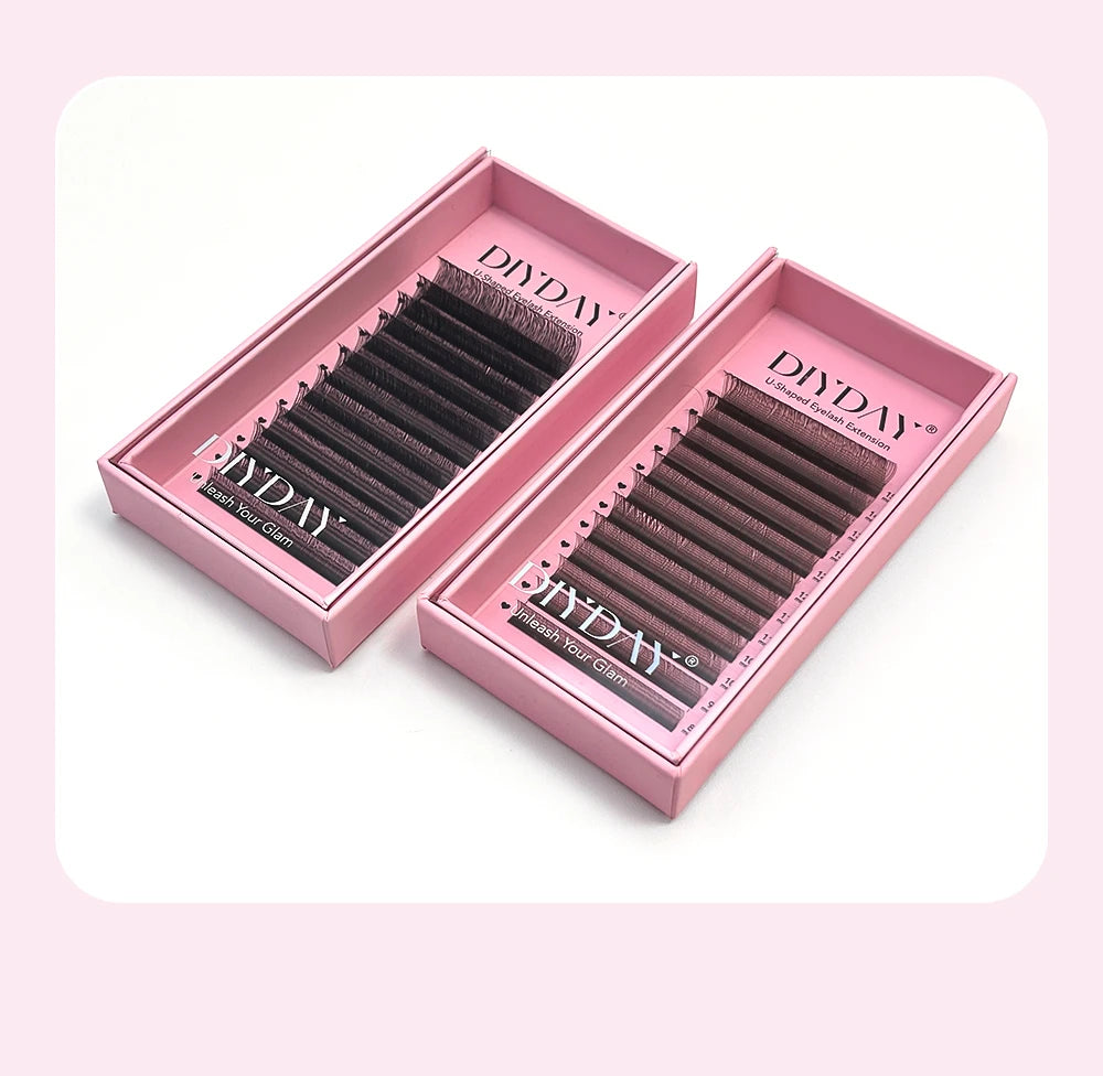 DIYDAY U-shaped YY Brown Eyelashes Premium PBT BASF YY Dark Brown Faux Eyelash Extension Double Layer UY False Mink Eye Lashes