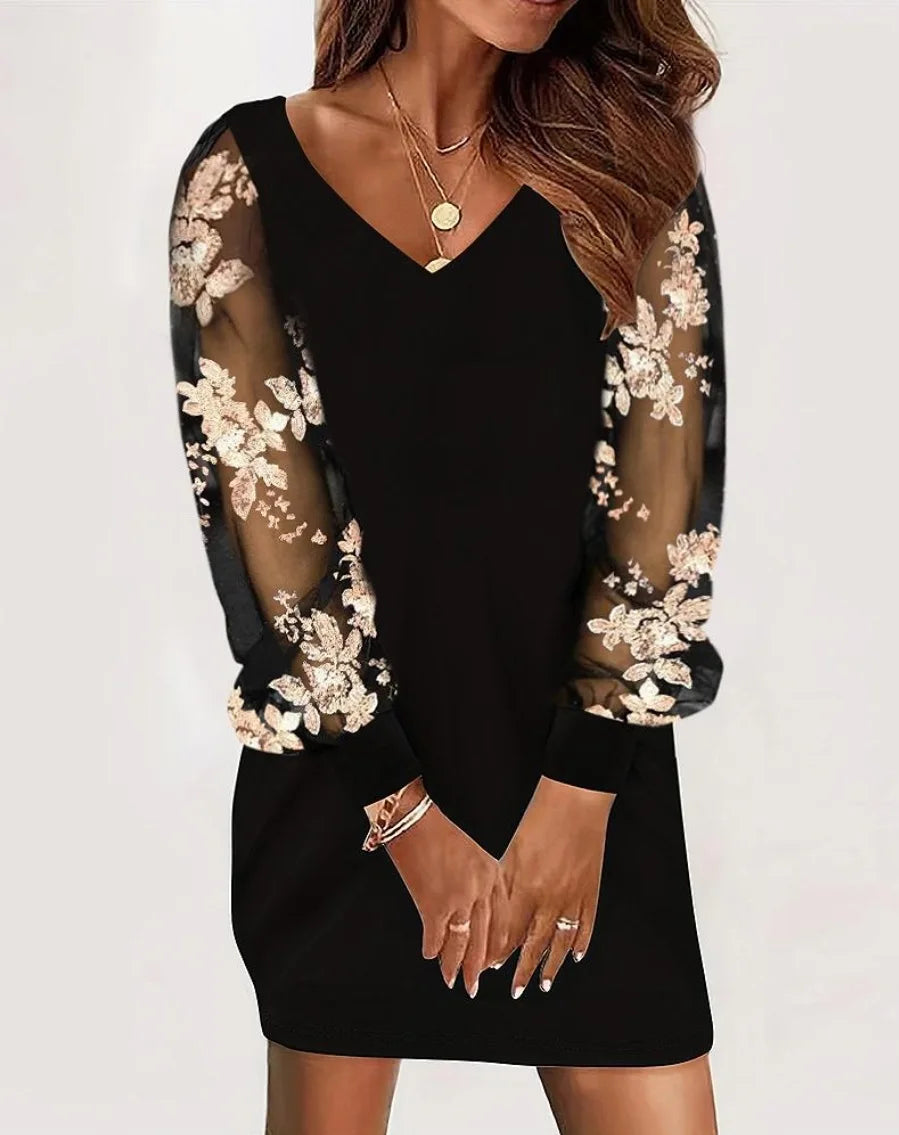 Autumn Winter White Lace Dress For Women's Casual Spliced Lantern Sleeve Party Mini Dresses Women Fashion Elegant Vestidos