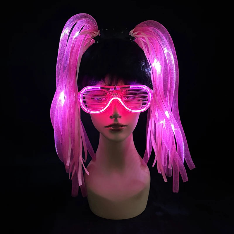 LED Glowing Braids Nightclub Cool Luminous Headband Halloween Party Light Up Hairband Accessory for Women Girl Club Party Props