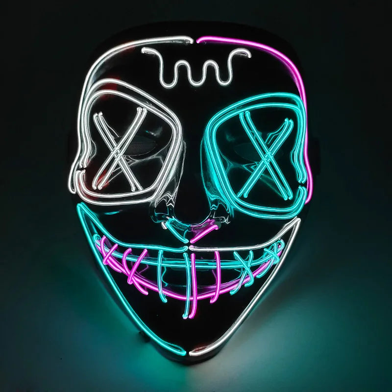 2026 Halloween Party Supplies Luminous LED Purge Mask Wireless EL Neon Light Full Face Mask Cosplay For Adult Glow In The Dark