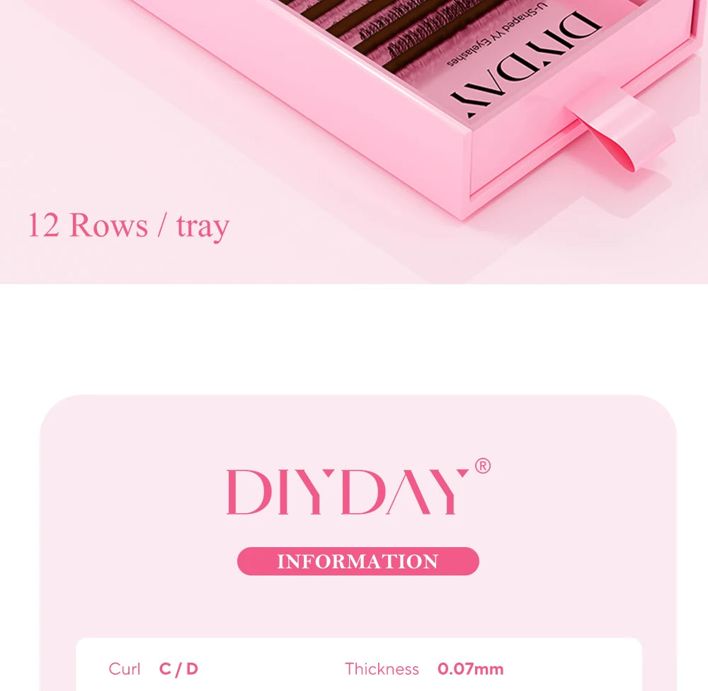 DIYDAY U-shaped YY Brown Eyelashes Premium PBT BASF YY Dark Brown Faux Eyelash Extension Double Layer UY False Mink Eye Lashes