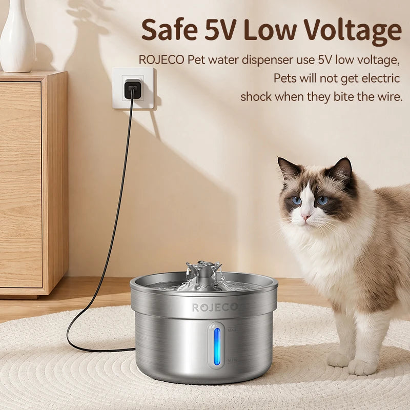 ROJECO Stainless Steel Pet Drinking Fountain Smart Pet Water Dispenser Automatic Cat Water Fountain for Dog Cat Drinking Supply