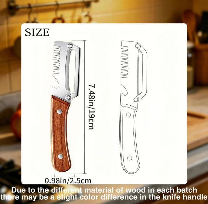 1/2/3/pcs Peeler Oak Three-in-one Stainless Steel Wooden Handle  For Peeling Slicing Onions Cutting Sugar Cane Cutting Fruits