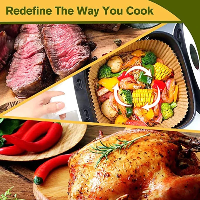 1/100PCS Air Fryer Disposable Paper Square Round Baking Paper Barbecue Plate NonStick Mat Kitchen Oven Oil Absorbing Paper Tool