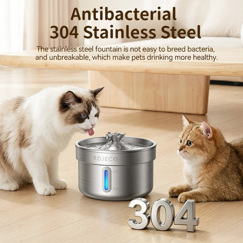 ROJECO Stainless Steel Pet Drinking Fountain Smart Pet Water Dispenser Automatic Cat Water Fountain for Dog Cat Drinking Supply