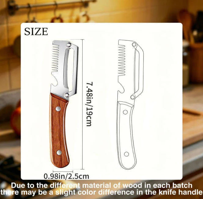 1/2/3/pcs Peeler Oak Three-in-one Stainless Steel Wooden Handle  For Peeling Slicing Onions Cutting Sugar Cane Cutting Fruits