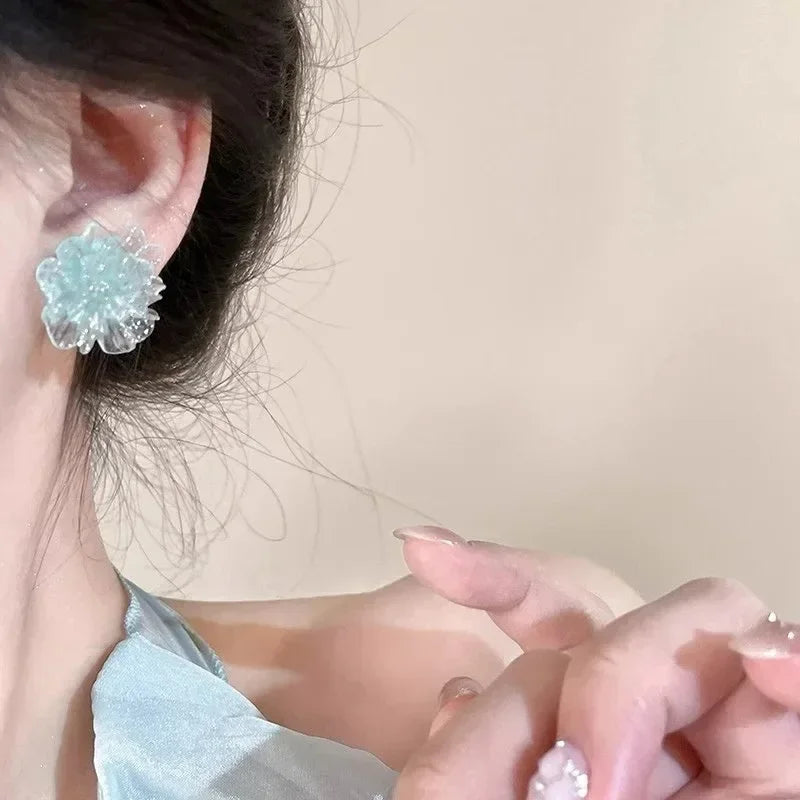 Korean Floral Hoop Cute Fashion Earrings for Women Alloy with Resin Inlay Japanese Style Suitable for Daily Wear and Weddings