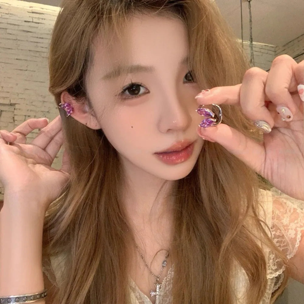Sparkling Zircon Piercless Ear Clip Earrings for Women Shiny Crystal Clip Earring Y2K Ear Clips Daily Jewelry Accessories Gifts