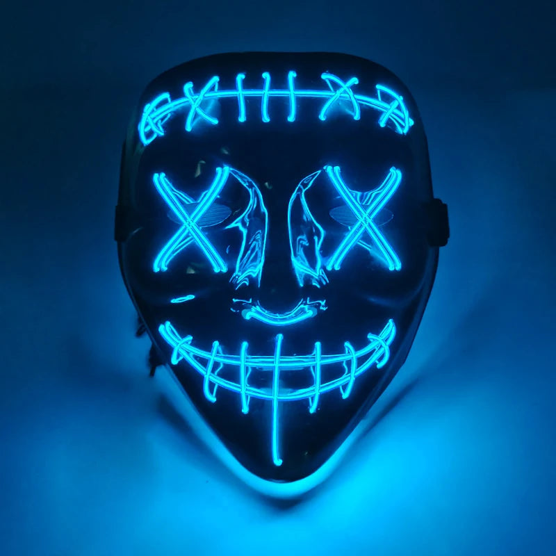 2026 Halloween Party Supplies Luminous LED Purge Mask Wireless EL Neon Light Full Face Mask Cosplay For Adult Glow In The Dark