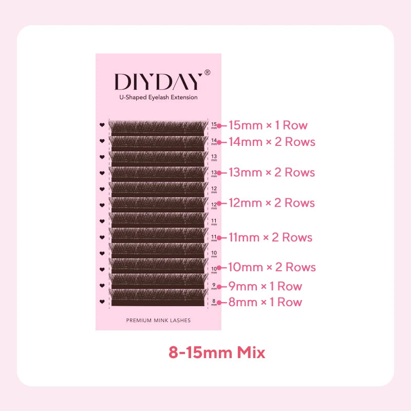DIYDAY U-shaped YY Brown Eyelashes Premium PBT BASF YY Dark Brown Faux Eyelash Extension Double Layer UY False Mink Eye Lashes