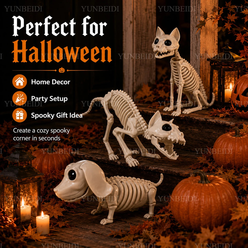 Halloween Animal Skeleton Cat and Dog Skeleton Model Ornaments Halloween Horror Decorations Ghost House Decoration Props