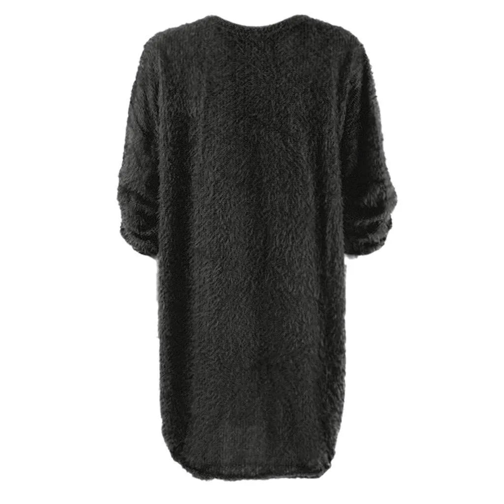 Women Winter Sweater Knit Crewneck Warm Long Sleeve O-Neck Casual Sweatshirts Dress Solid Color Oversized Basic Ladies Cloth
