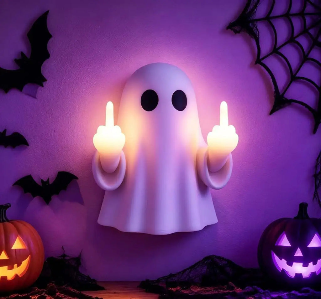 Halloween Ghost Middle Finger Resin Night Light, Spooky Glowing Desk Lamp for Porch, Bedroom, Balcony, Holiday Decor