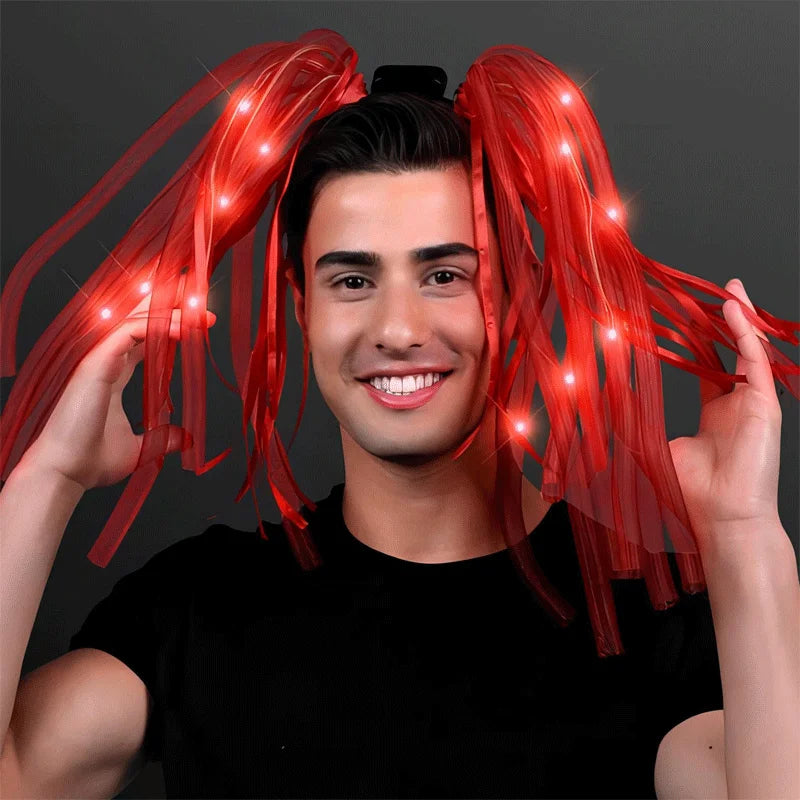 LED Glowing Braids Nightclub Cool Luminous Headband Halloween Party Light Up Hairband Accessory for Women Girl Club Party Props