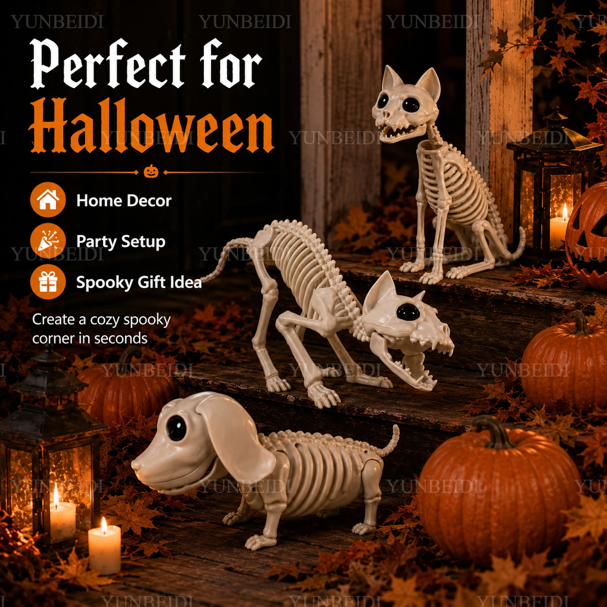 Halloween Skeleton Cat and Dog Animal Skeleton Model Decorations for Halloween Horror Decorations and Ghost House Props