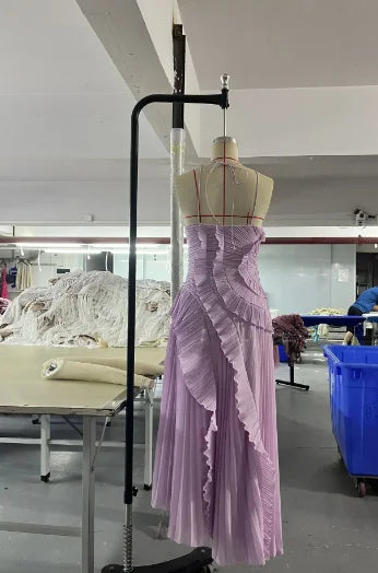 Elegant Purple Halter A Line Prom Gowns Ruffles Tiered Backless Party Gown Summer Vacation Chiffon Long Evening Dress