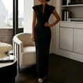 BKLD Women's Commuting Evening Party Elegant Gowns Solid Stand Collar V-neck Sleeveless Sheath Maxi Dresses Temperament Clothing