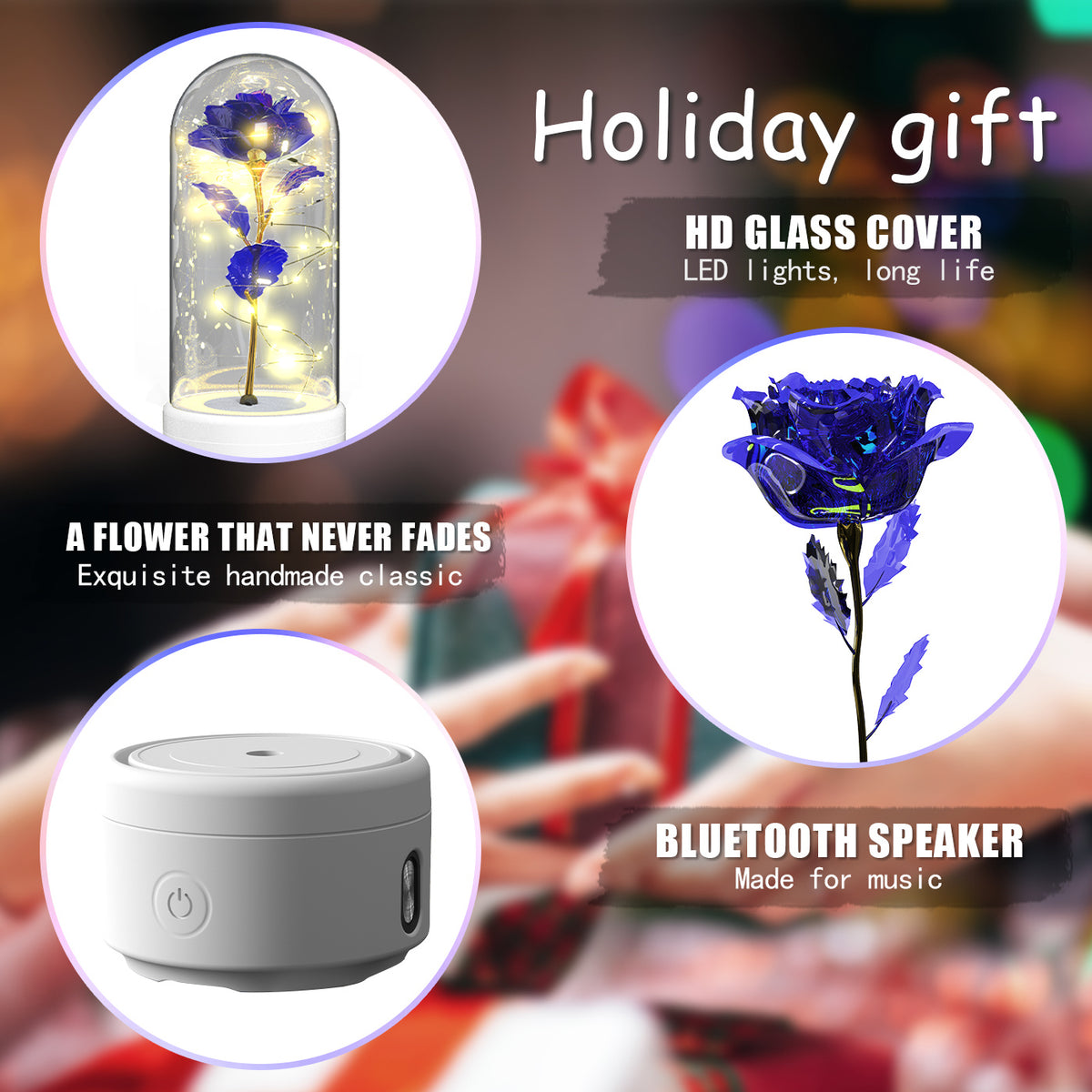 Creative 2 In 1 Rose Flowers LED Light And Bluetooth-compatible Speaker Valentine's Day Gift Rose Luminous Night Light Ornament In Glass Cover - Rokkaku 18 online shop