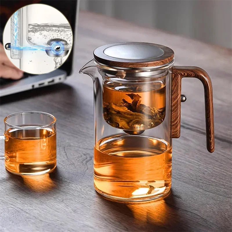One Click Magnetic Teapot Separation Filtration Glass Tea Pot Wood Handle Tea Water Separation Inner Container Teapot - Rokkaku 18 online shop