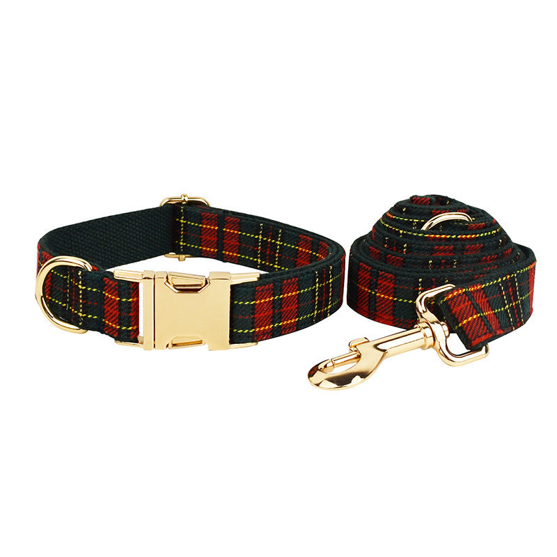 Christmas Pet Collar Plaid With Green Background Dog Rope Leash Suit - Rokkaku 18 online shop