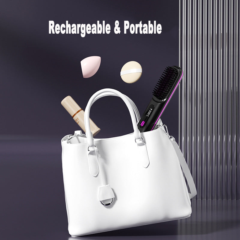 2 In 1 Straight Hair Comb Wireless Hair Straightener Brush Hair Fast Heating Portable Hot Curler USB Charging - Rokkaku 18 online shop