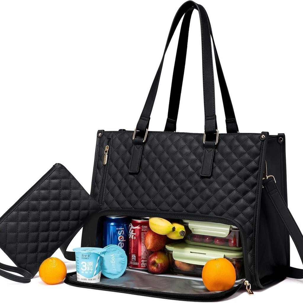 Fashionable Lunch Tote Bag Women's Thermal Insulation Lunch Box Leak-proof Crossbody Computer Storage Bag Quilted Large Capacity Handbag With Purse - Rokkaku 18 online shop