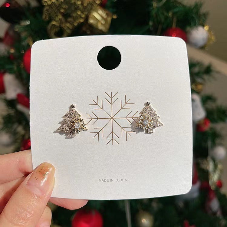 Rotatable Christmas Tree Earrings Shiny Rhinestone Snowflake Stud Earring New Year Xmas Festival Ear Jewelry Gifts Autumn And Winter - Rokkaku 18 online shop