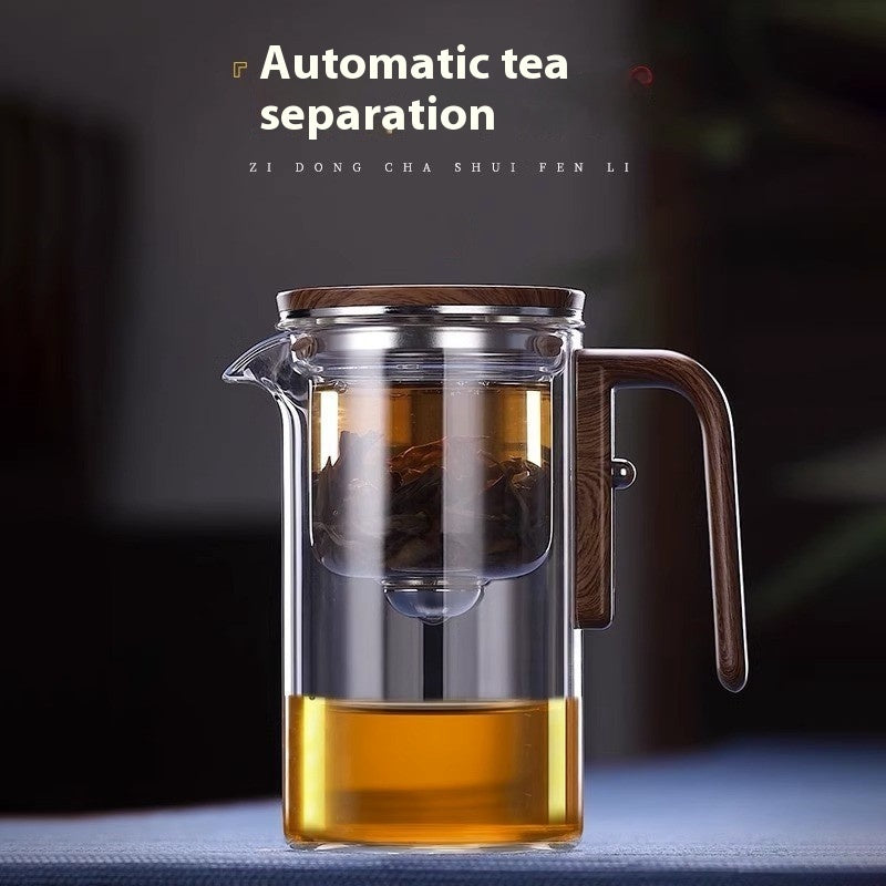 One Click Magnetic Teapot Separation Filtration Glass Tea Pot Wood Handle Tea Water Separation Inner Container Teapot - Rokkaku 18 online shop