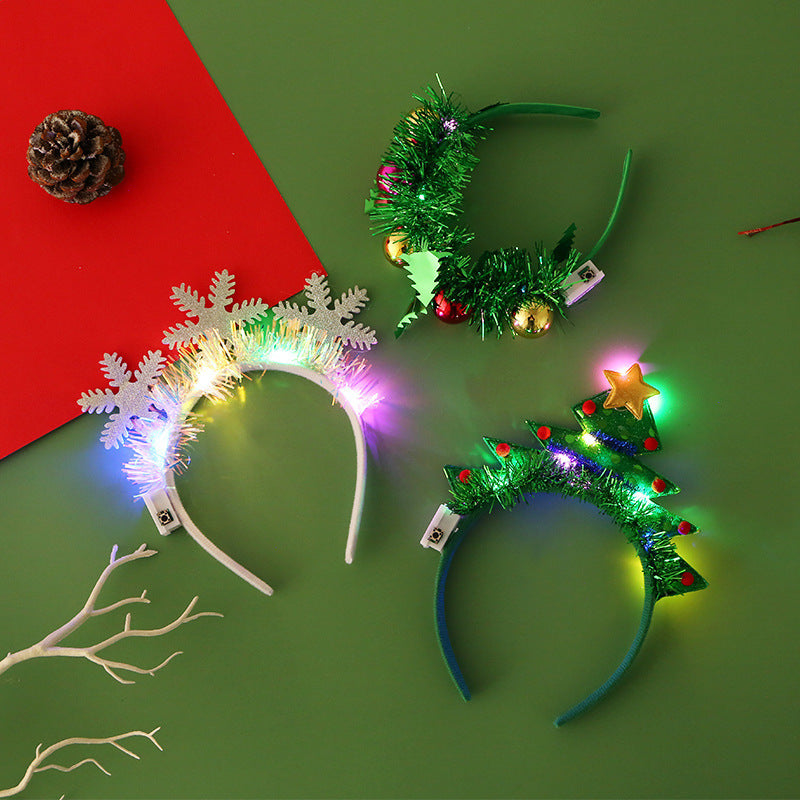 IPC Christmas Hair Band Glowing Headband Xmas Tree Snowflake Hair Band Deer Horn Light Flashing Headwear Merry Christmas Gift - Rokkaku 18 online shop