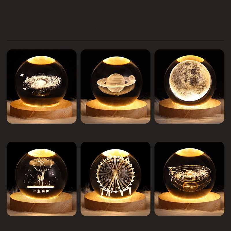 Luminous Starry Sky And Planets Moon Moon Crystal Ball Small Night Lamp Projection Ambience Light Creative Gift New Strange Gift - Rokkaku 18 online shop