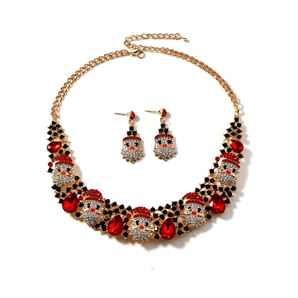 3pcs Christmas Necklace Earrings Set With Colored Rhinestones Ins Fashionable Shiny Santa Claus Necklace For Womens Jewelry - Rokkaku 18 online shop