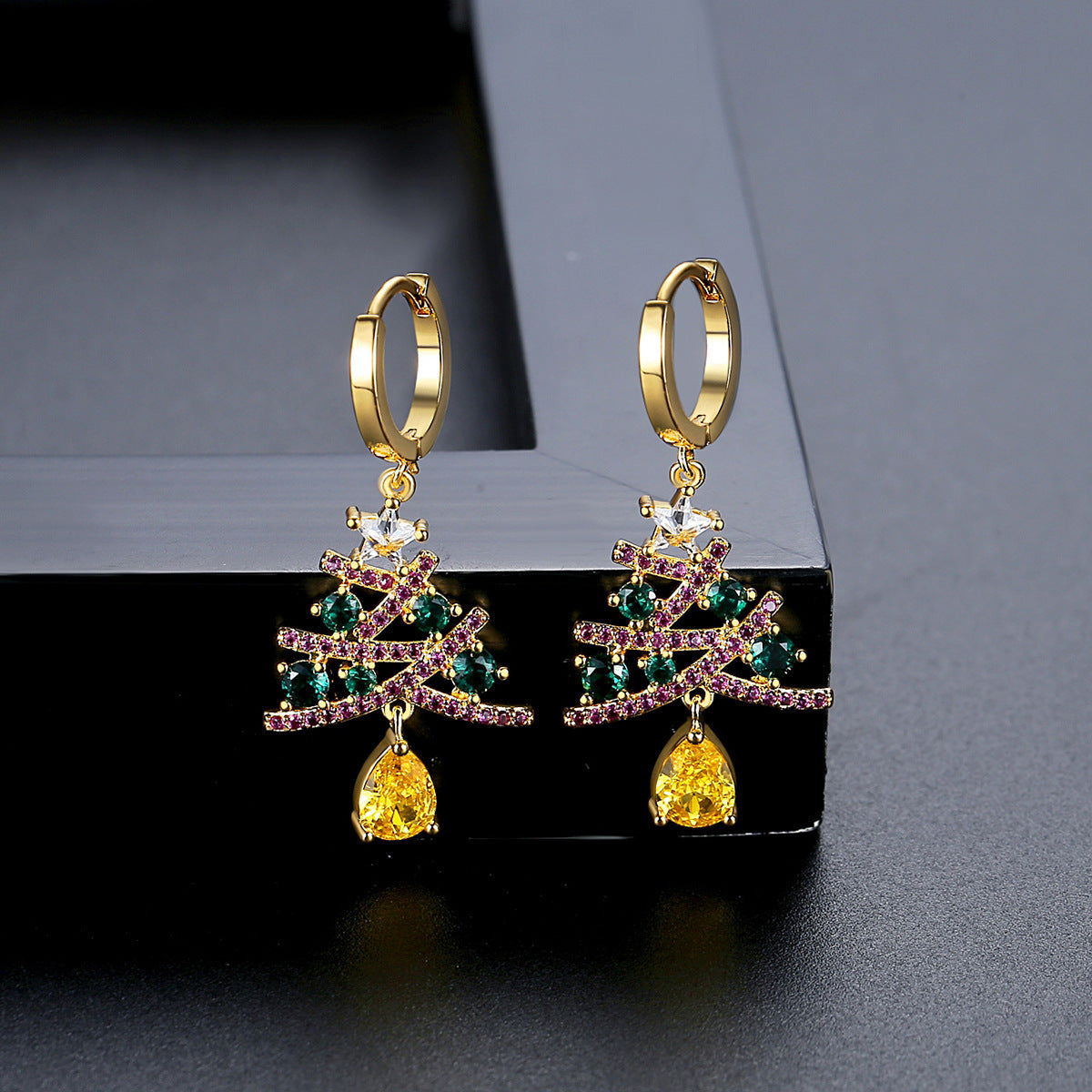 New Christmas Tree Earrings With Colorful Rhinestones Fashion Personality Shining Earrings Gift For Women Jewelry - Rokkaku 18 online shop