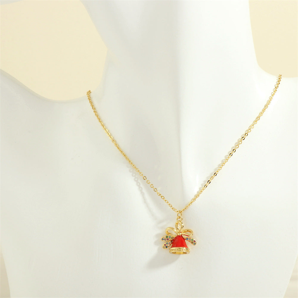 Christmas Tree Santa Claus Elk Snowman Oil-drop Necklace With Colored Rhinestones Ins Festival Clavicle Chain Necklace For Women Jewelry - Rokkaku 18 online shop