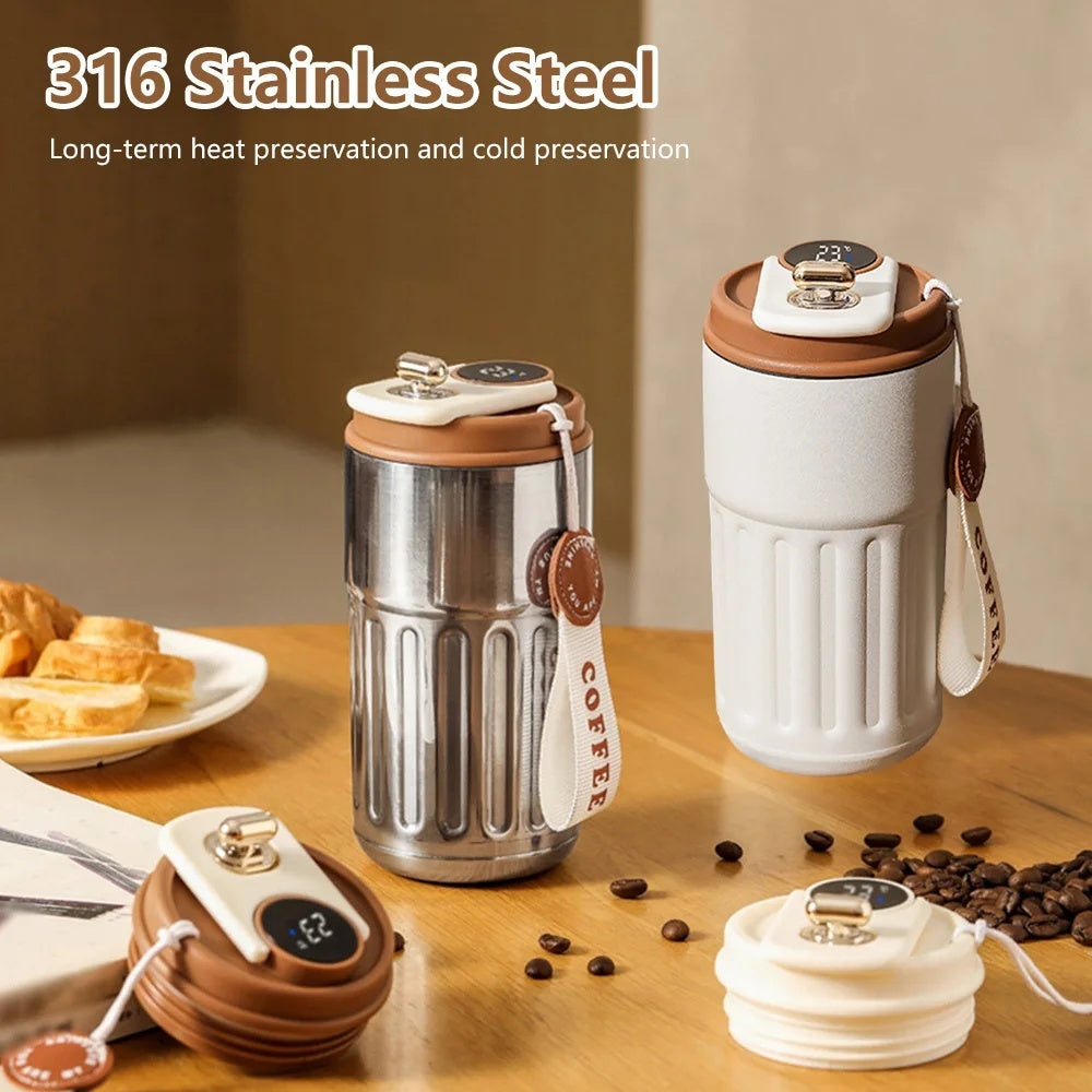 Smart Digital Thermal Bottle Portable Coffee Mug Stainless Steel Water Bottle In-Car Insulated Cup Keep Cold Vacuum Flasks 450ml - Rokkaku 18 online shop