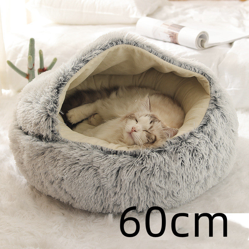 2 In 1 Dog And Cat Bed Pet Winter Bed Round Plush Warm Bed House Soft Long Plush Pets Bed Pet Products - Rokkaku 18 online shop