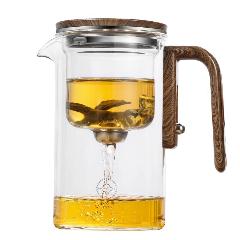 One Click Magnetic Teapot Separation Filtration Glass Tea Pot Wood Handle Tea Water Separation Inner Container Teapot - Rokkaku 18 online shop