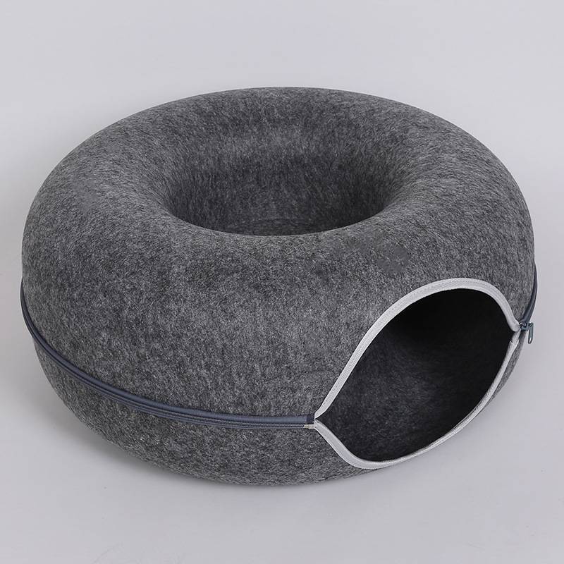 Donut Cat Tunnel Bed Pets House Natural Felt Pet Cat Cave Interactive Toys Round Wool Felt Pet Bed Cat Training Toy Cat House - Rokkaku 18 online shop