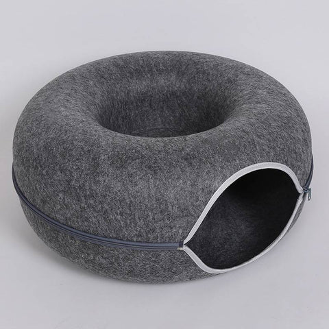 Donut Cat Tunnel Bed Pets House Natural Felt Pet Cat Cave Interactive Toys Round Wool Felt Pet Bed Cat Training Toy Cat House