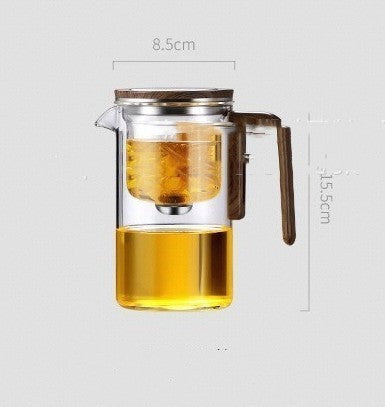 One Click Magnetic Teapot Separation Filtration Glass Tea Pot Wood Handle Tea Water Separation Inner Container Teapot - Rokkaku 18 online shop