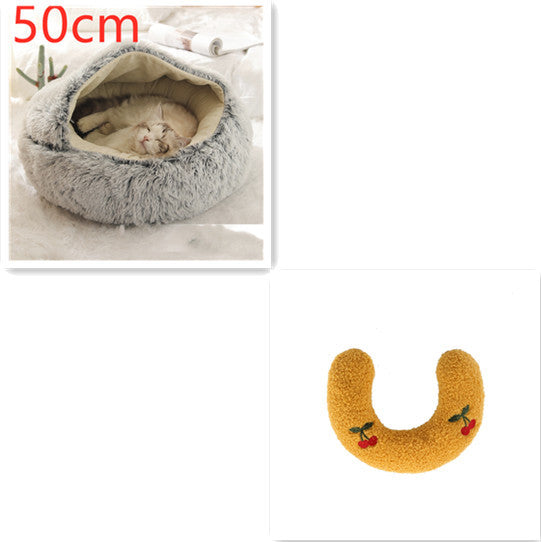2 In 1 Dog And Cat Bed Pet Winter Bed Round Plush Warm Bed House Soft Long Plush Pets Bed Pet Products - Rokkaku 18 online shop